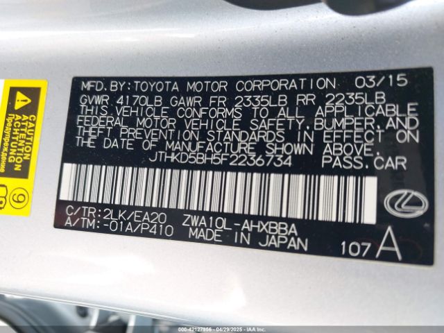 JTHKD5BH5F2236734 Lexus CT 200H