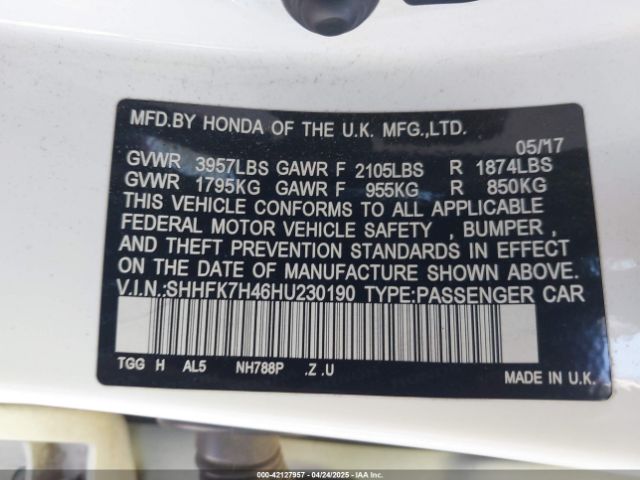 SHHFK7H46HU230190 Honda Civic Sport