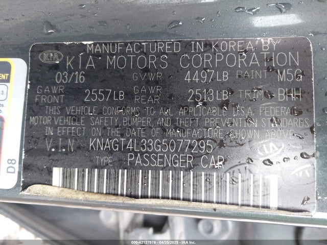KNAGT4L33G5077295 KIA Optima Lx