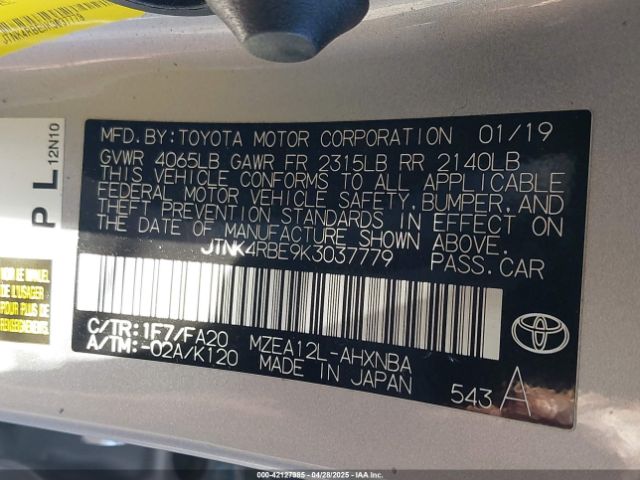 2019 TOYOTA COROLLA JTNK4RBE9K3037779 Photo 8