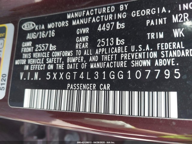 5XXGT4L31GG107795 KIA Optima Lx