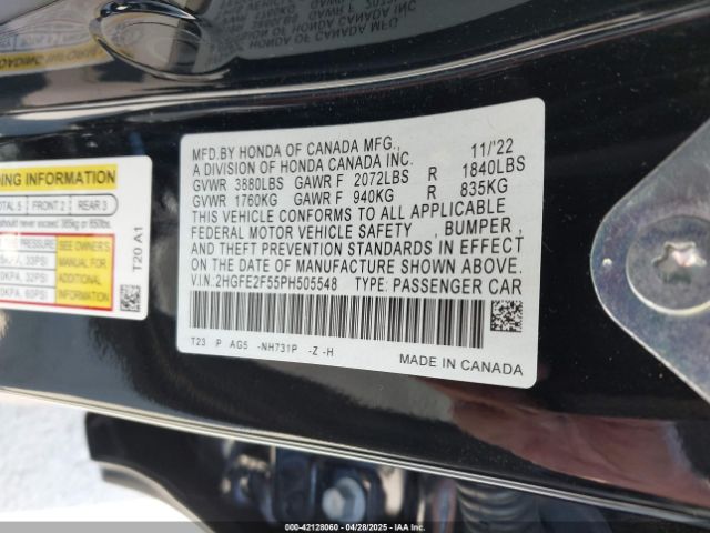 2HGFE2F55PH505548 Honda Civic Sport