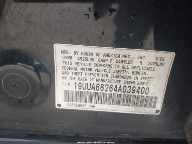 2004 ACURA TL 19UUA66264A039400 Photo 8