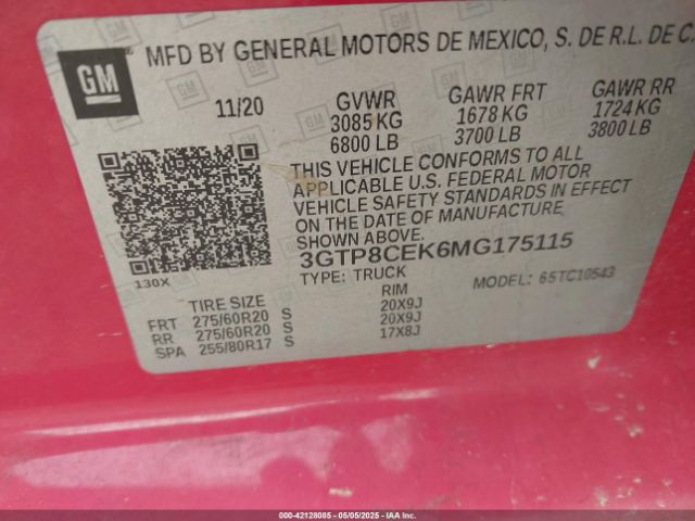 2021 GMC SIERRA 1500 3GTP8CEK6MG175115 Photo 8
