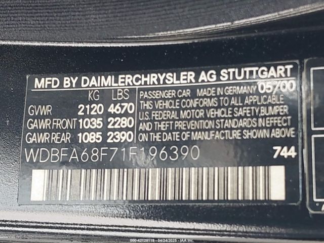 2001 MERCEDES-BENZ SL 500 WDBFA68F71F196390 Photo 8