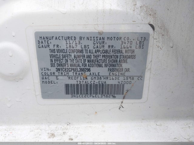 3N1CE2CP6EL398296 Nissan Versa Note S Plus