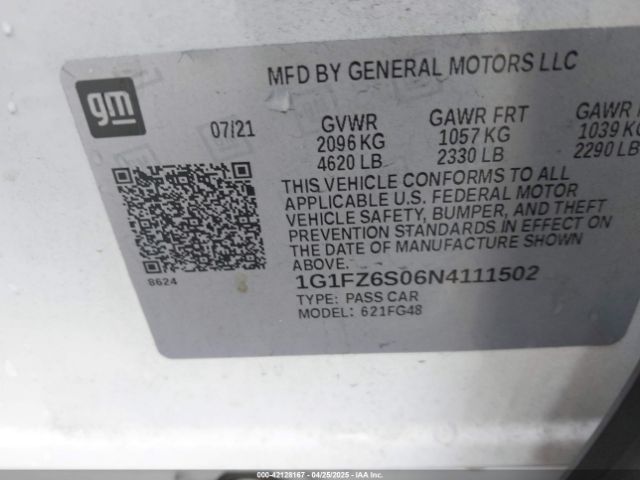 1G1FZ6S06N4111502 Chevrolet Bolt Euv Fwd Premier