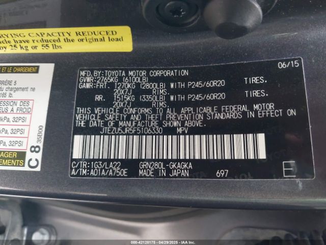 2015 TOYOTA 4RUNNER JTEZU5JR5F5106330 Photo 8