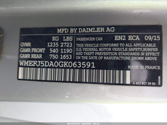 WMEFJ5DA0GK063591 Smart Fortwo Passion/prime/proxy/pure