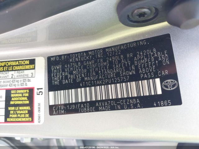 4T1C11AK2PU125757 Toyota CAMRY LE