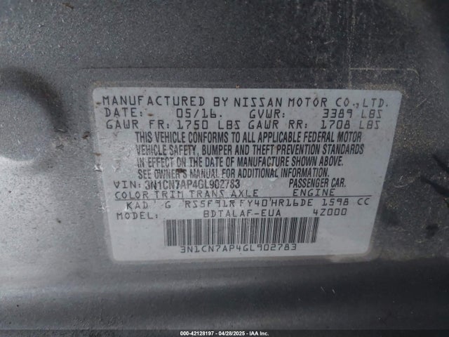 Nissan Versa 1.6 S 2016 3N1CN7AP4GL902783 Image 9