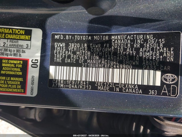 Toyota COROLLA LE 2015 2T1BURHEXFC449900 Image 9