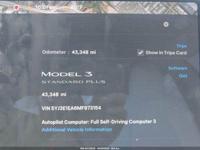 5YJ3E1EA6MF973154 Tesla Model 3 Standard Range Plus Rear-wheel Drive