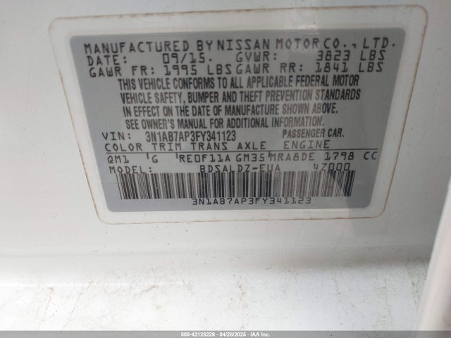 3N1AB7AP3FY341123 Nissan SENTRA SV