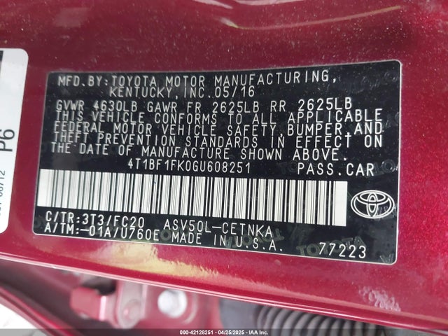 Toyota CAMRY LE 2016 4T1BF1FK0GU608251 Image 9