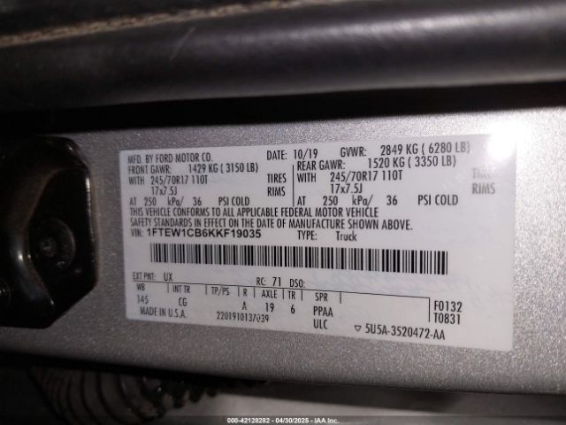 1FTEW1CB6KKF19035 Ford F-150 Xl