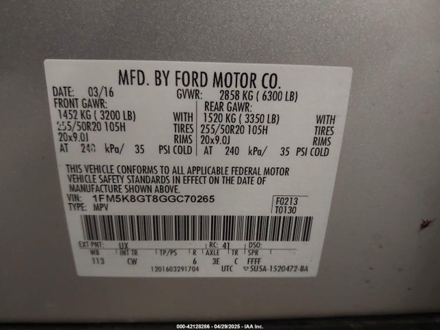 1FM5K8GT8GGC70265 Ford EXPLORER SPORT