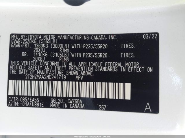2T2HZMAA2NC241719 Lexus RX 350