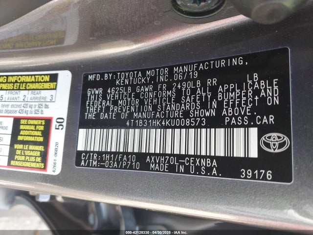 4T1B31HK4KU008573 Toyota Camry Hybrid Le