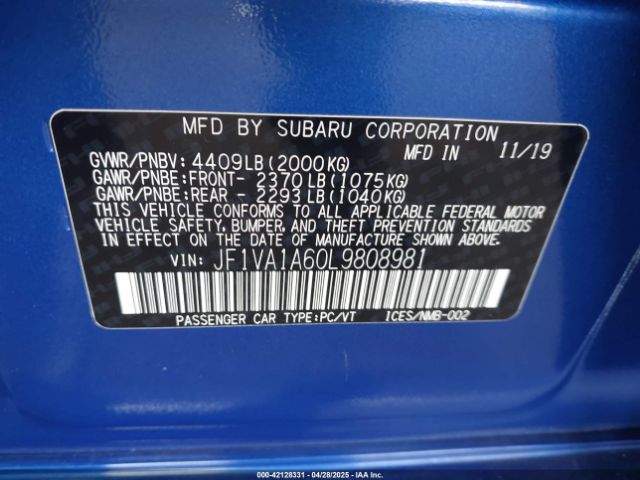 JF1VA1A60L9808981 Subaru WRX