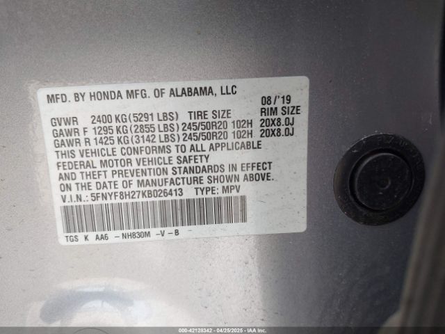 5FNYF8H27KB026413 Honda Passport Sport