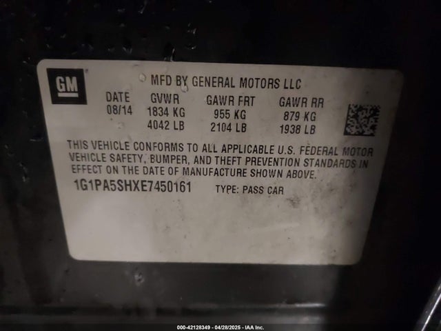 1G1PA5SHXE7450161 Chevrolet luw