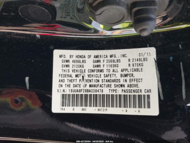 2011 ACURA TL 19UUA8F28BA008478 Photo 8