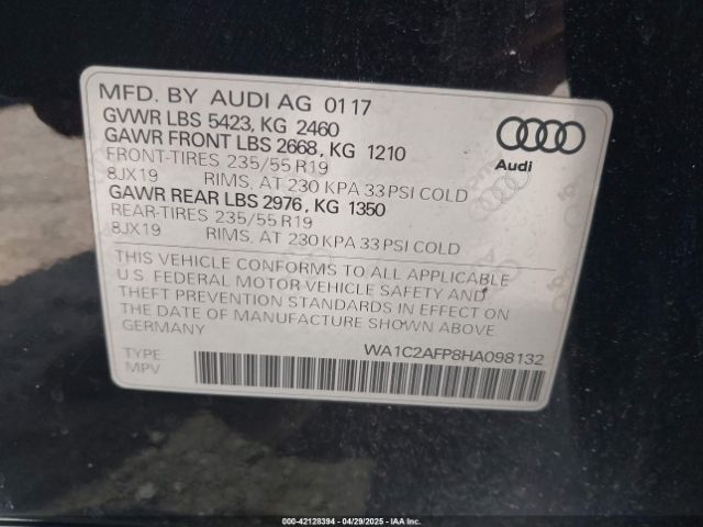 WA1C2AFP8HA098132 Audi Q5 2.0t Premium