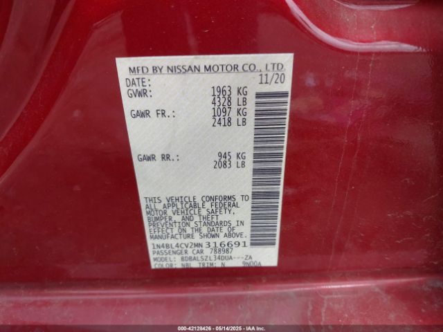 1N4BL4CV2MN316691 Nissan Altima Sr Fwd