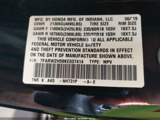 7FARW2H59KE037414 Honda CR-V EX