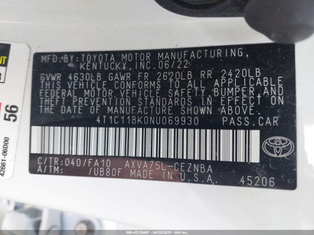 4T1C11BK0NU069930 Toyota Camry Le Awd