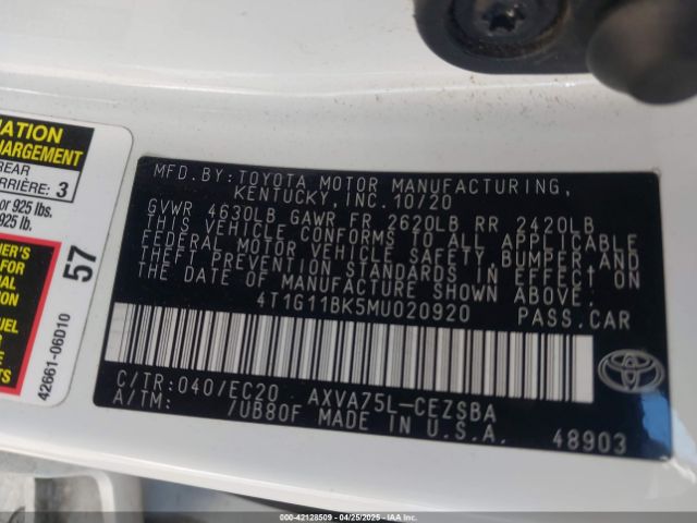 4T1G11BK5MU020920 Toyota Camry Se Nightshade Edition Awd