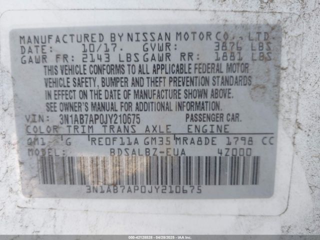3N1AB7AP0JY210675 Nissan SENTRA S