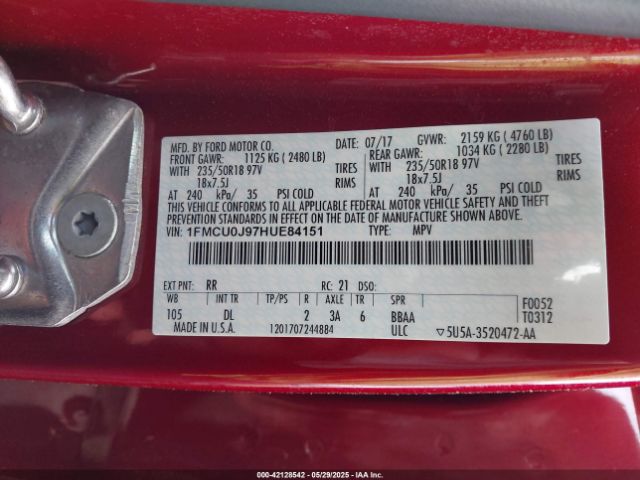 1FMCU0J97HUE84151 Ford Escape Titanium