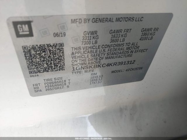 1GNSKBKC4KR391312 Chevrolet Tahoe Lt