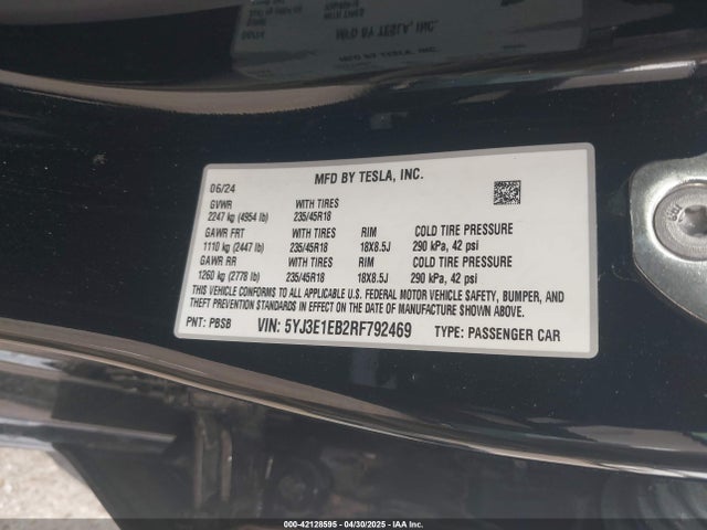 Tesla 2024 2024 5YJ3E1EB2RF792469 Image 9