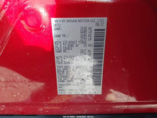 5N1AT2MT7HC875092 Nissan ROGUE S