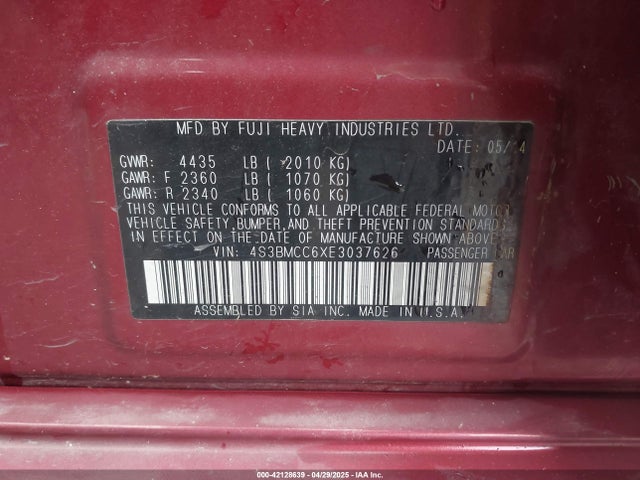 Subaru Legacy 2.5i Premium 2014 4S3BMCC6XE3037626 Image 9