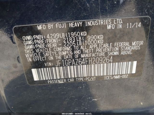 JF1GPAZ64FH209264 Subaru Impreza 2.0i Sport Limited