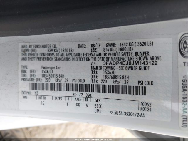 3FADP4EJ0JM143122 Ford FIESTA SE