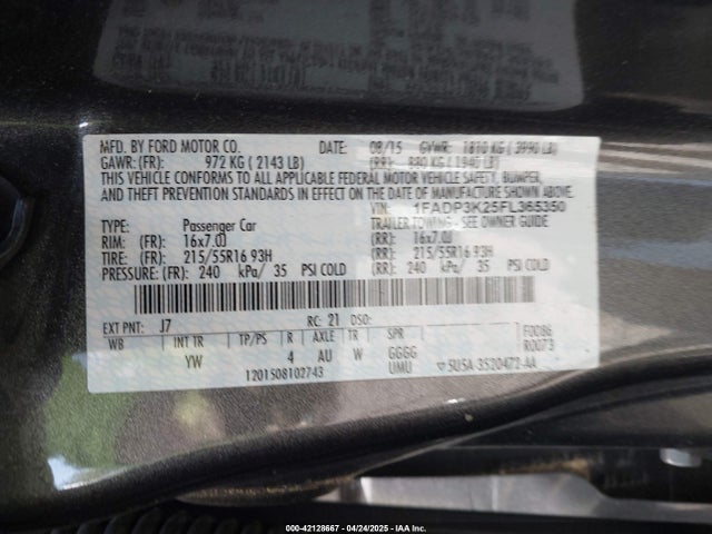 1FADP3K25FL365350 Ford FOCUS SE