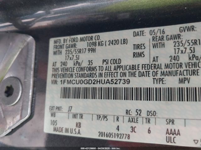 1FMCU0GD2HUA52739 Ford ESCAPE SE