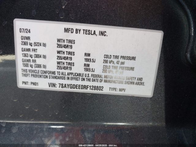 7SAYGDEE0RF128802 Tesla Model Y Long Range Dual Motor All-wheel Drive