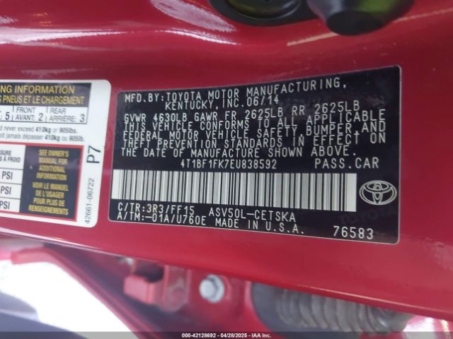 4T1BF1FK7EU838592 Toyota CAMRY SE
