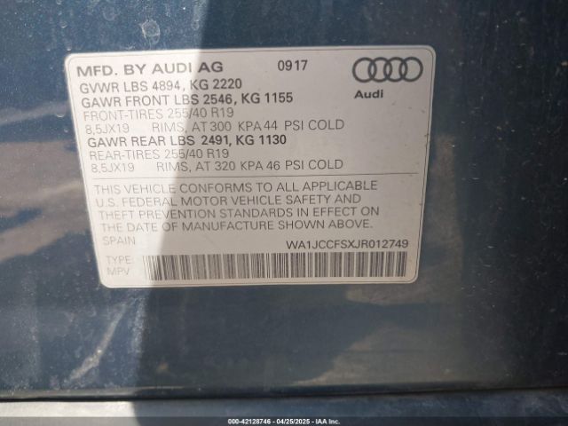 WA1JCCFSXJR012749 Audi Q3