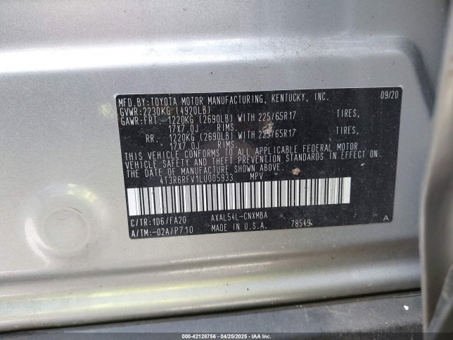 4T3R6RFV1LU005933 Toyota Rav4 Hybrid Xle