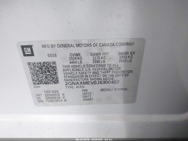 2GNAXMEV0J6300407 Chevrolet Equinox Premier