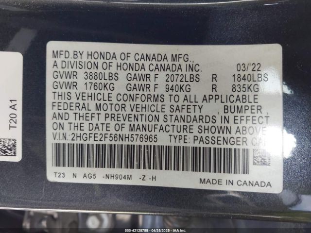 2HGFE2F56NH576965 Honda Civic Sport
