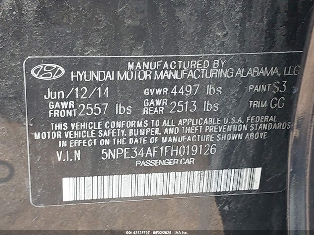 5NPE34AF1FH019126 Hyundai Sonata Limited