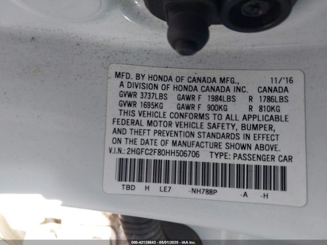 2HGFC2F80HH506706 Honda CIVIC EX